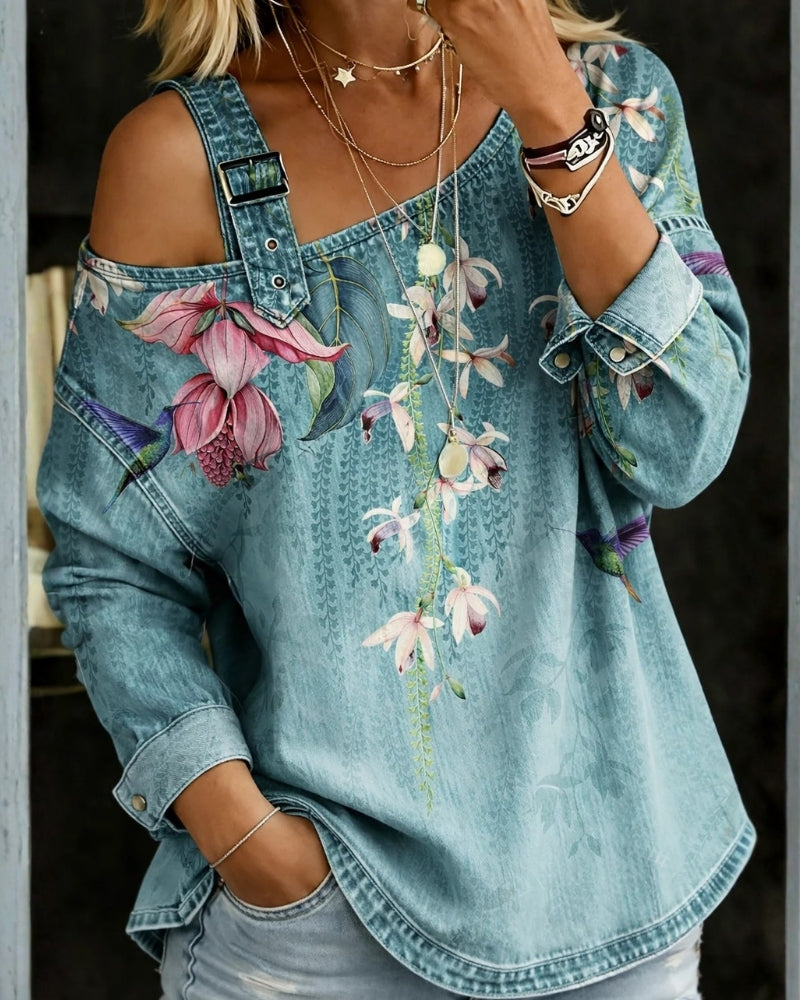 Debora | Top in Denim con Scollo Ampio