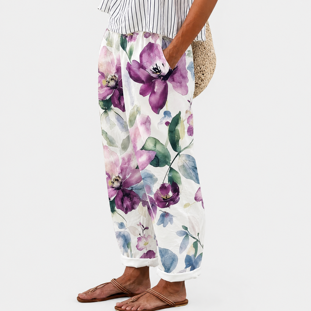 Ilaria | Pantaloni Comfort Lavanda in Fiore