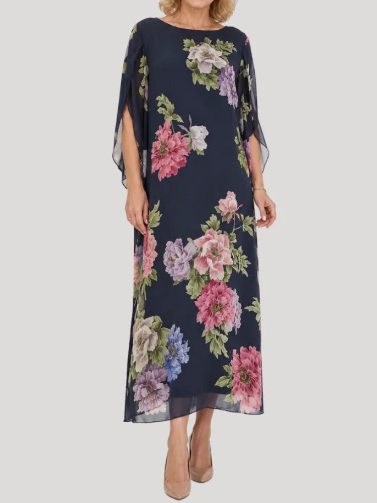 Elisabetta | Abito Maxi Fiori di Mezzanotte
