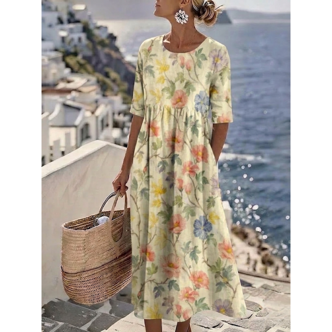 Angela | Elegante Abito Midi Floreale Estivo