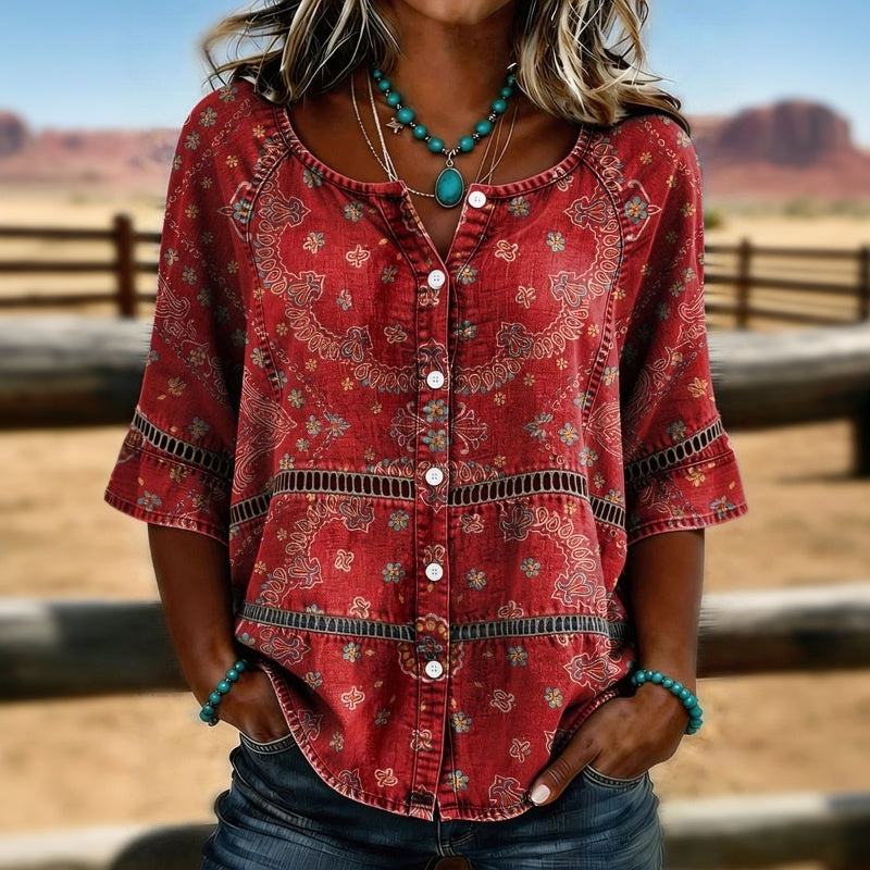 Giada | Blusa Vintage con Motivo Etnico