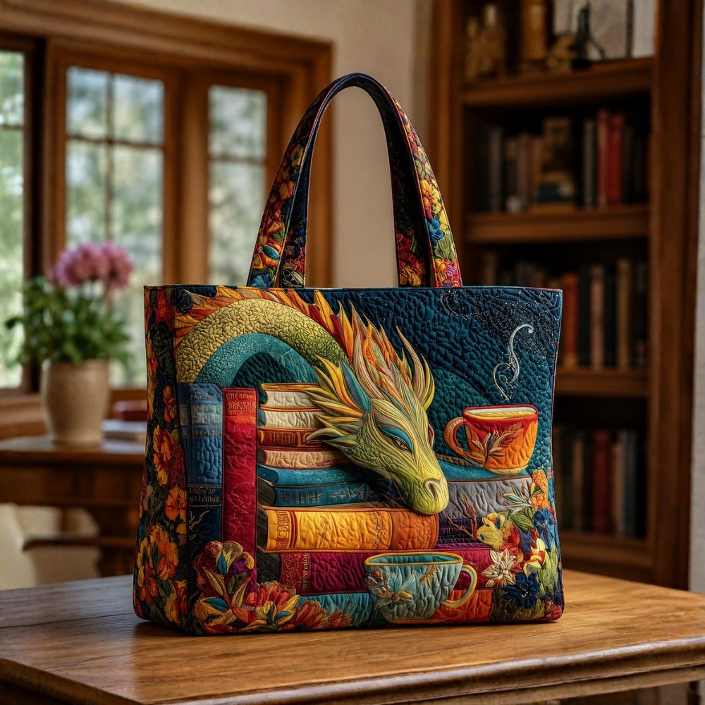 Angela | Borsa Artigianale Drago Lettore con Libri e Tazze