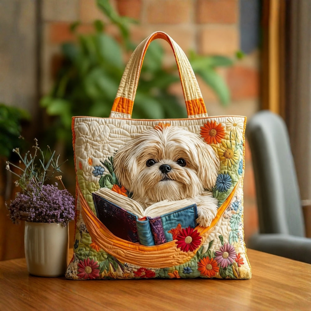 Giovanna | Borsa Artigianale Shih Tzu con Libri e Fiori