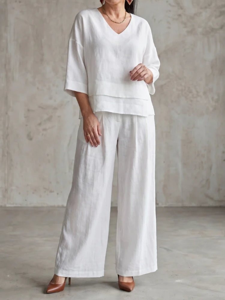 Simonetta | Completo con Top a Strati e Pantaloni Ampi