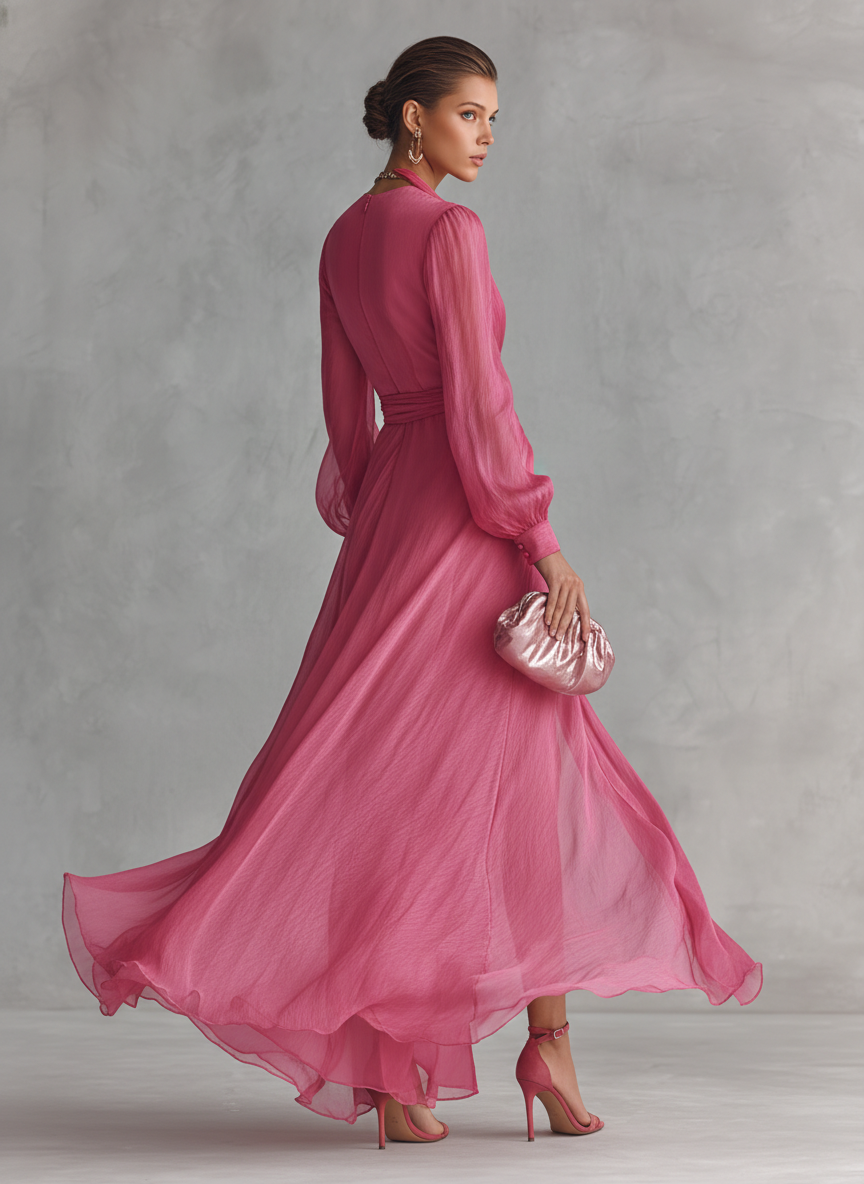 Ilaria | Abito Lungo Elegante con Perline e Scollo a V