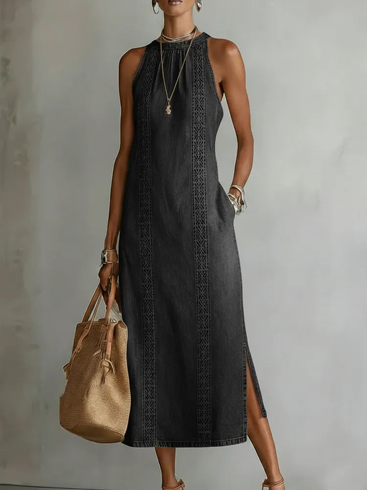 Alessandra | Abito in Denim con Dettagli in Pizzo Vintage