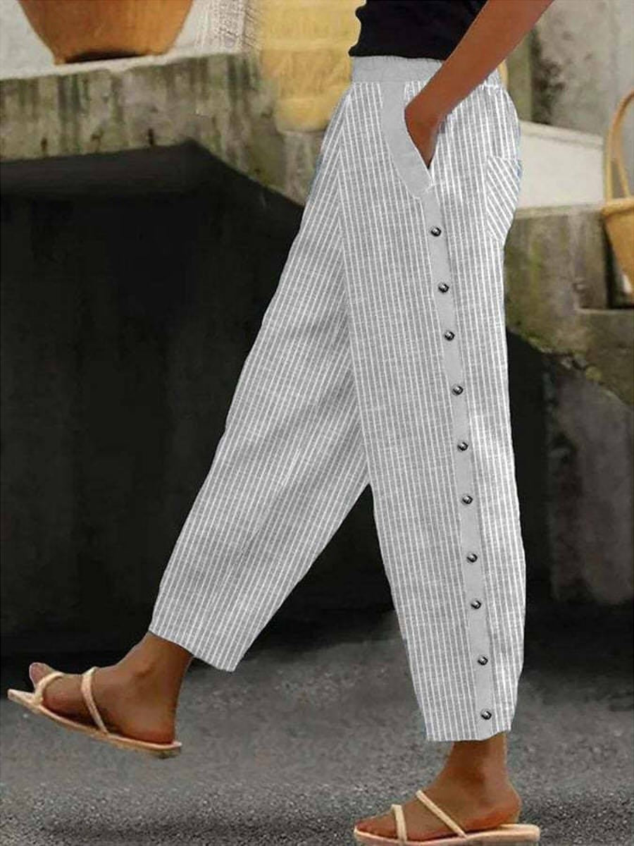 Katia | Pantaloni a Righe con Bottoni