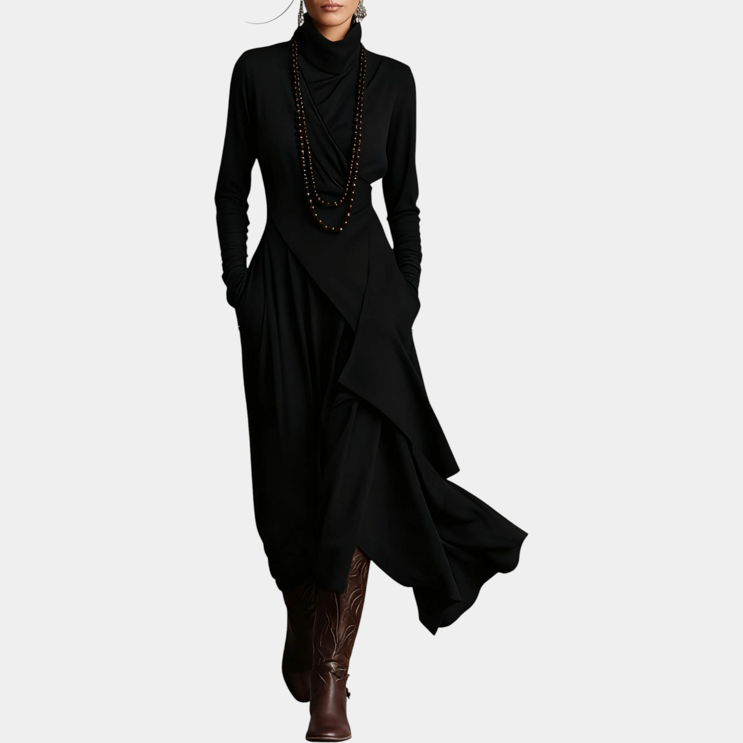 Anna | Abito Maxi Plissettato con Collo Alto