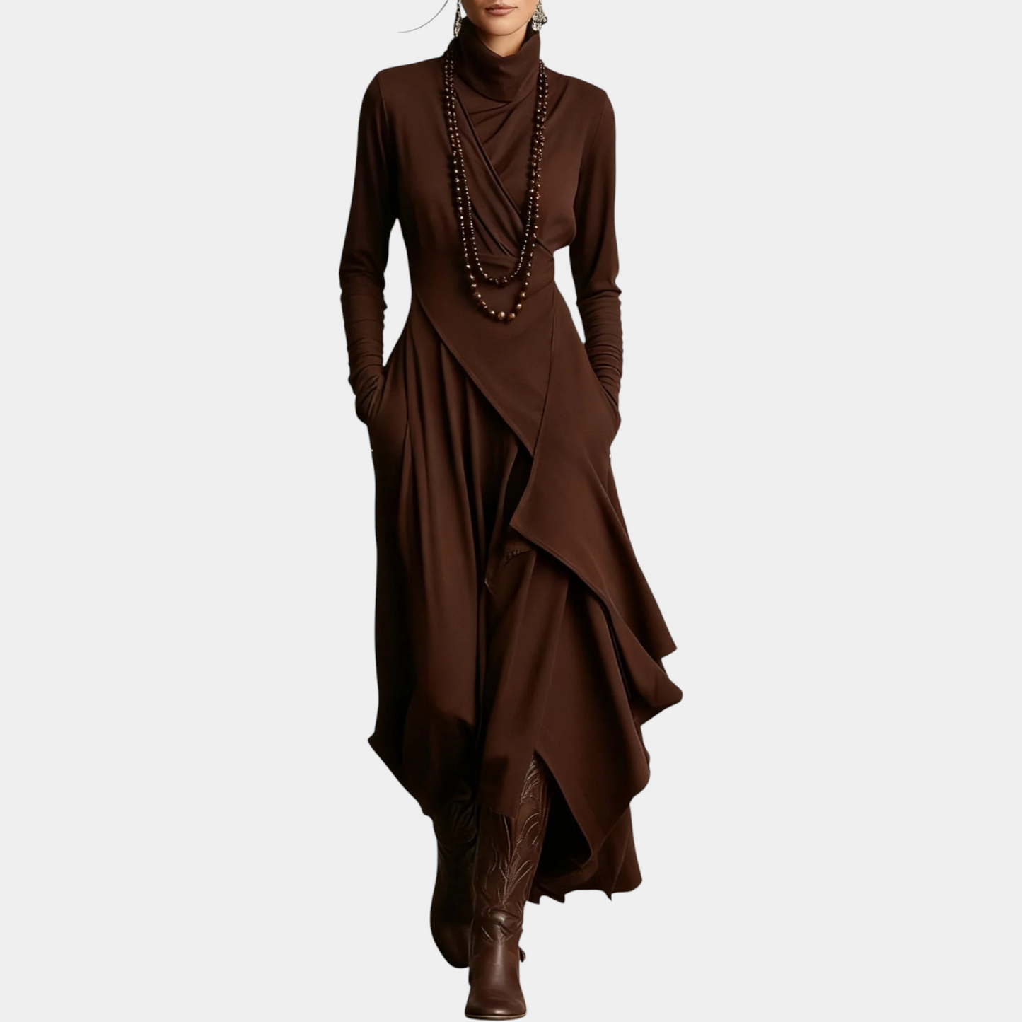 Anna | Abito Maxi Plissettato con Collo Alto