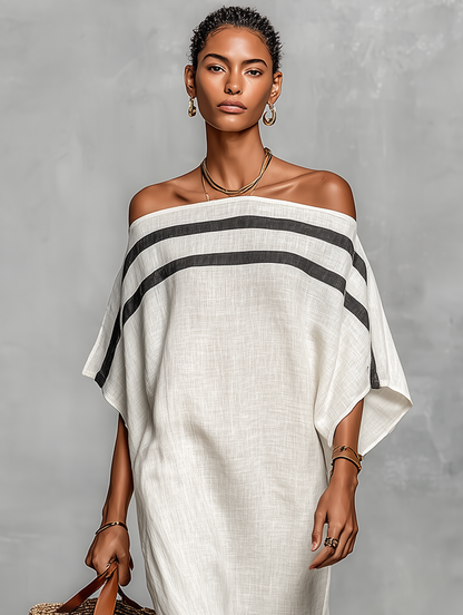 Silvia | Abito Maxi Minimalista con Scollo Bardot e Maniche a Pipistrello