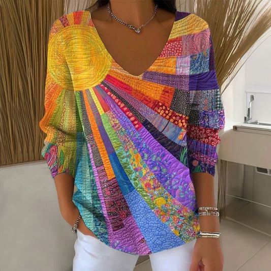 Elisabetta | T-Shirt Vintage Multicolore con Scollo a V