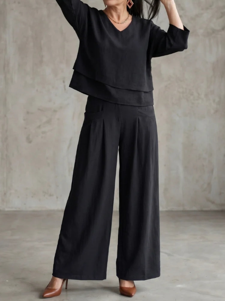 Simonetta | Completo con Top a Strati e Pantaloni Ampi
