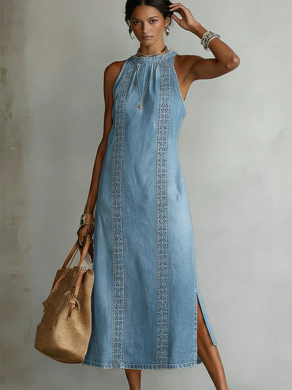 Alessandra | Abito in Denim con Dettagli in Pizzo Vintage