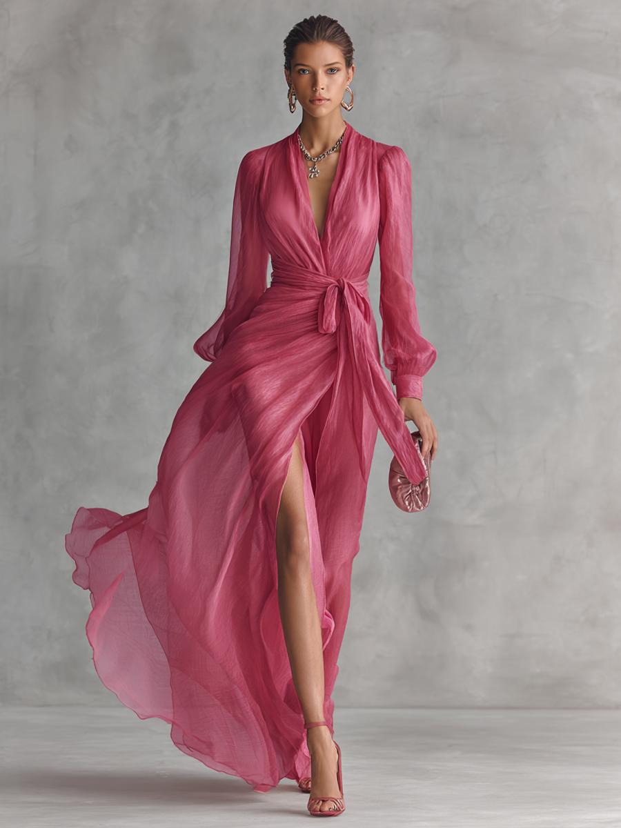 Ilaria | Abito Lungo Elegante con Perline e Scollo a V