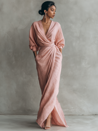 Cristina | Abito Maxi Minimalista con Scollo a V