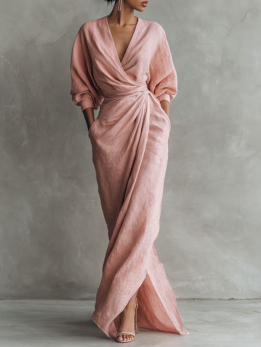 Cristina | Abito Maxi Minimalista con Scollo a V