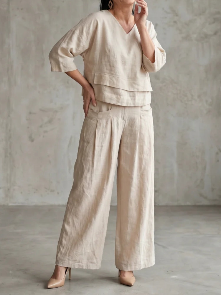 Simonetta | Completo con Top a Strati e Pantaloni Ampi