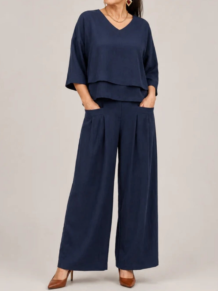 Simonetta | Completo con Top a Strati e Pantaloni Ampi