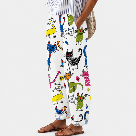 Fiorella | Pantaloni Comfort Gatti Felici