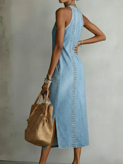 Alessandra | Abito in Denim con Dettagli in Pizzo Vintage