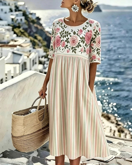 Fiorella | Abito Midi a Quadretti Giardino di Rose