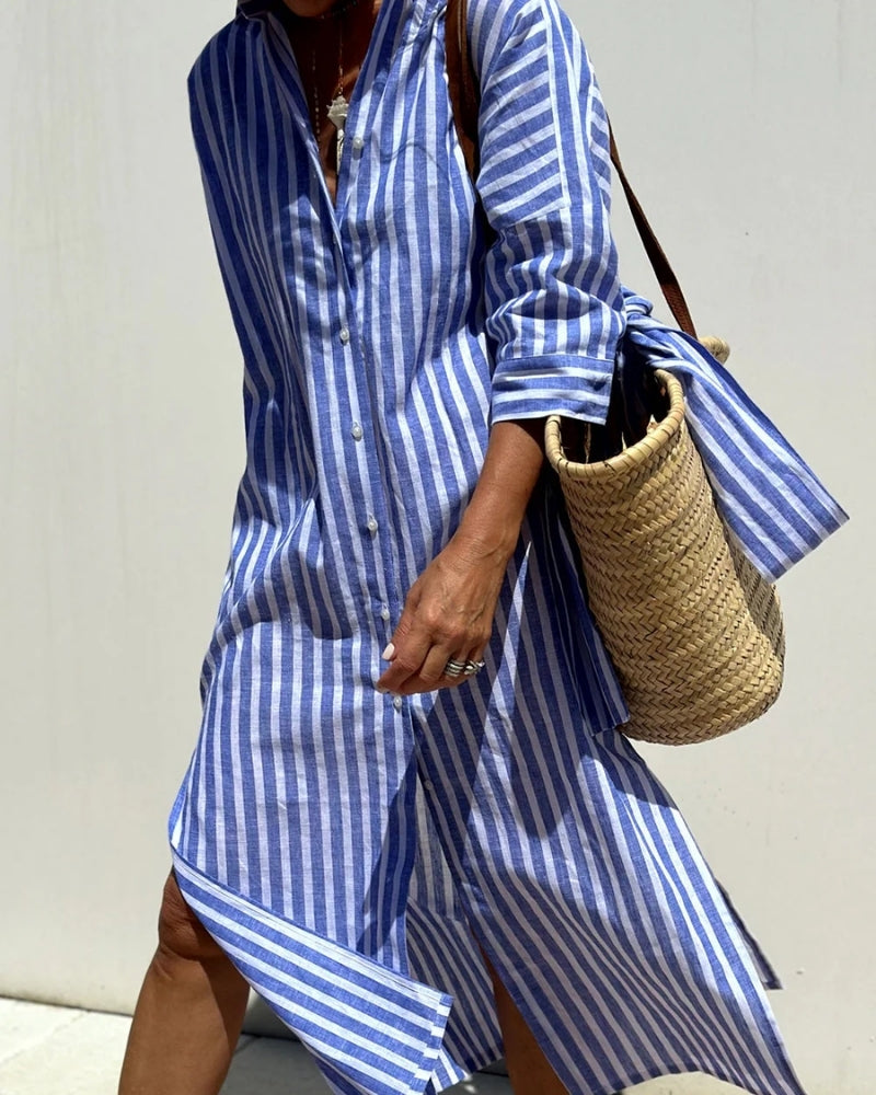 Azzurra | Abito Chemisier Elegante a Righe