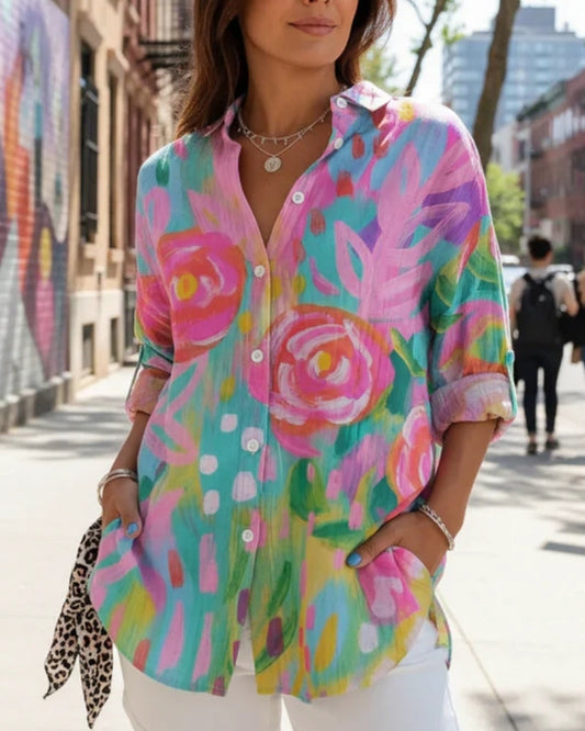Paola | Blusa con Motivo Colorato e Bottoni