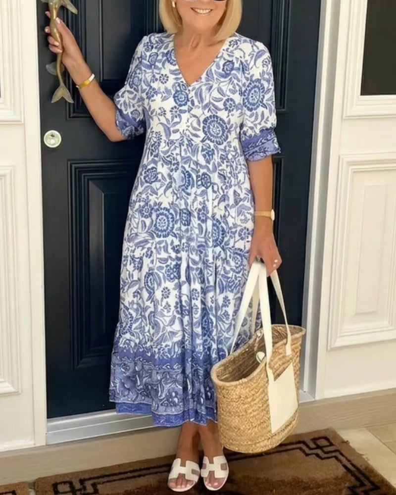 Agata | Abito Floreale con Scollo a V Elegante