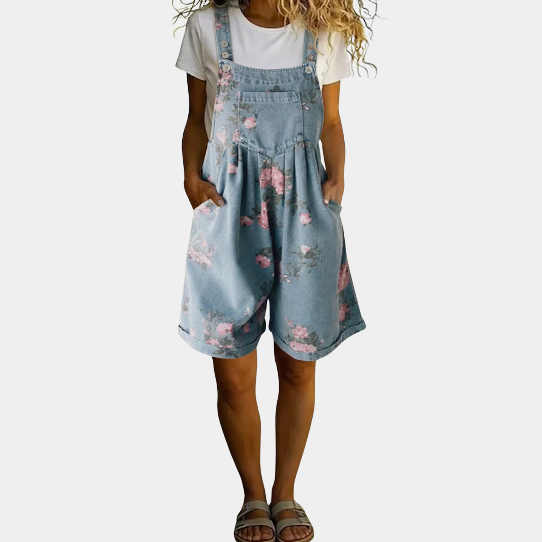 Raffaella | Salopette Vintage in Denim con Fiori