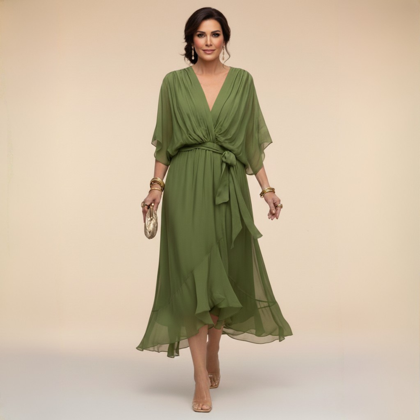 Carmela | Abito Midi Elegante con Scollo a V