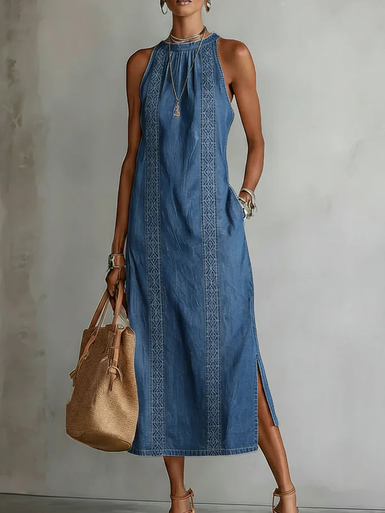 Alessandra | Abito in Denim con Dettagli in Pizzo Vintage