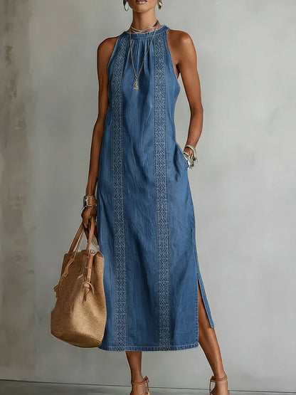 Alessandra | Abito in Denim con Dettagli in Pizzo Vintage