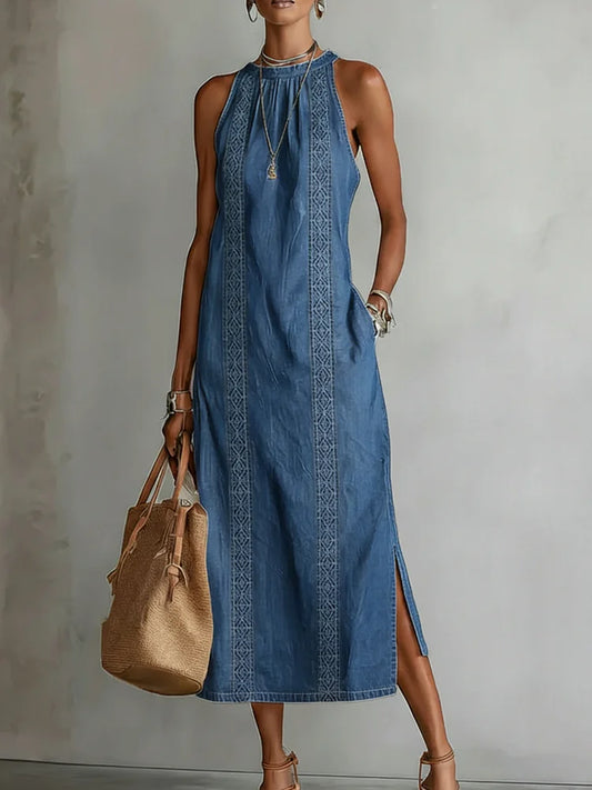 Alessandra | Abito in Denim con Dettagli in Pizzo Vintage