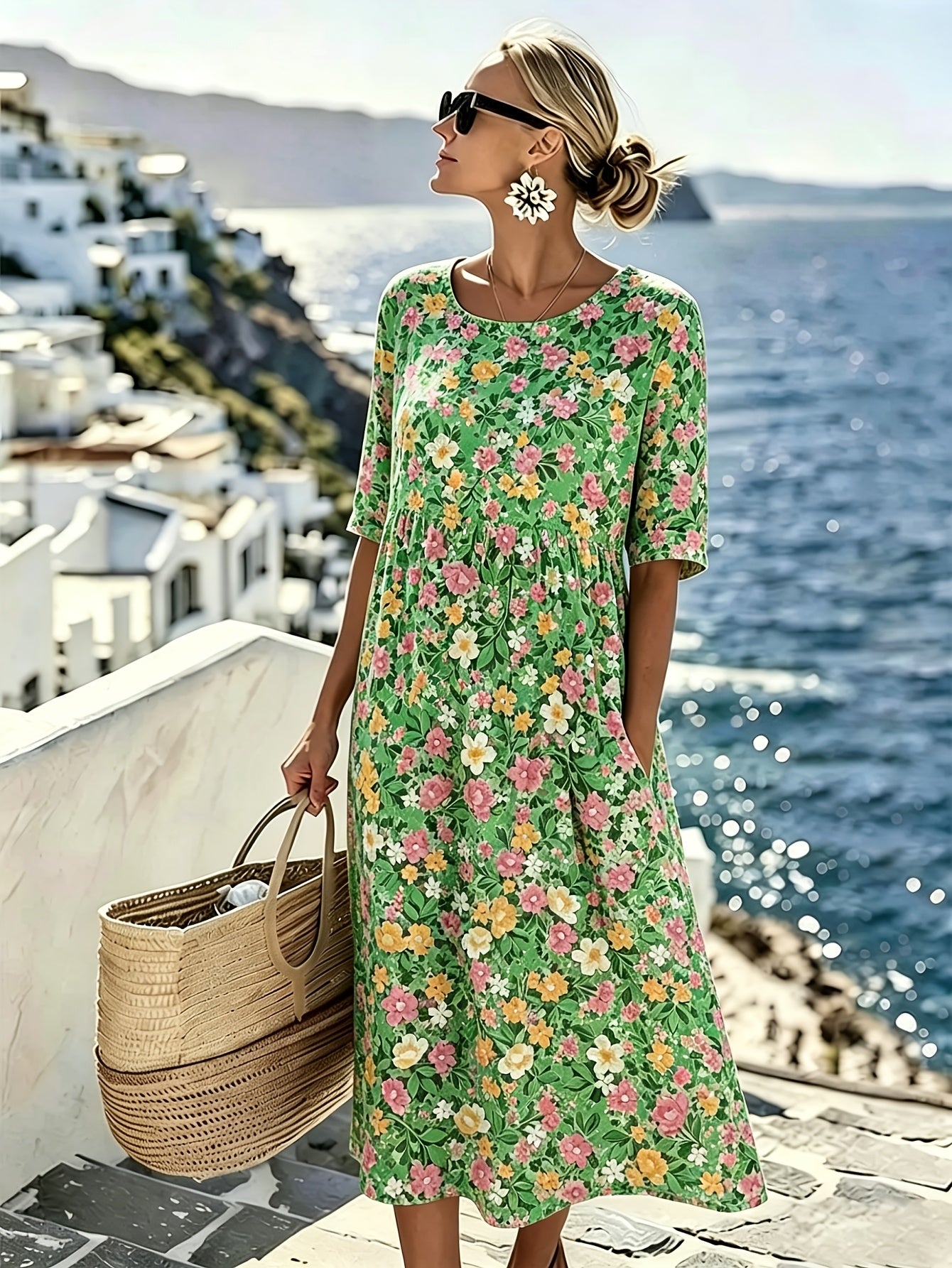Cristiana | Abito Midi Prato di Fiori Selvatici