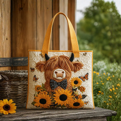 Rosaria | Borsa Trapuntata Mucca Highland con Girasoli