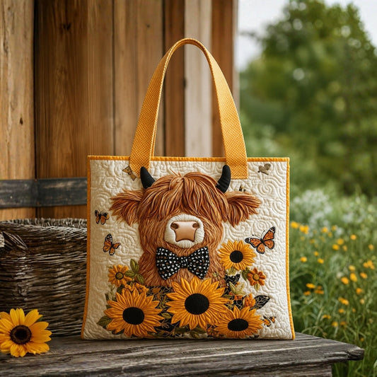 Rosaria | Borsa Trapuntata Mucca Highland con Girasoli
