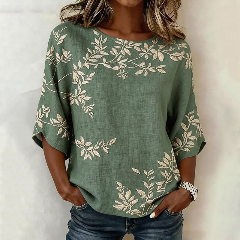 Tiziana | Blusa Vintage con Motivo a Fogliame