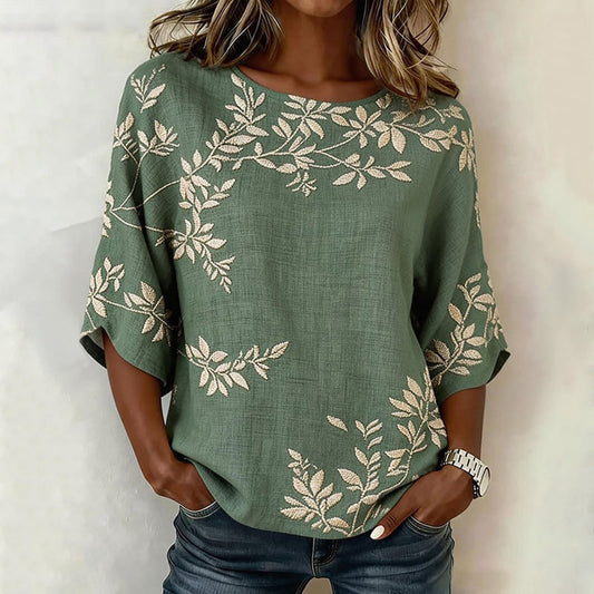 Tiziana | Blusa Vintage con Motivo a Fogliame