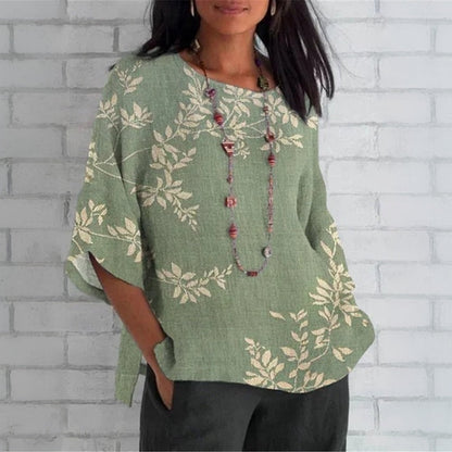 Tiziana | Blusa Vintage con Motivo a Fogliame
