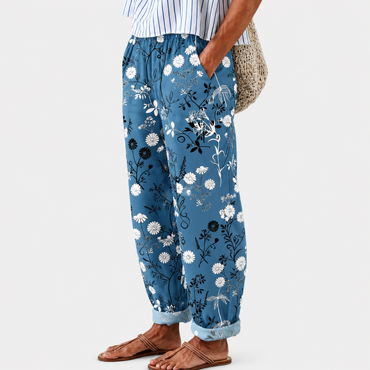 Lorella | Pantaloni Relax Fiori Azzurri