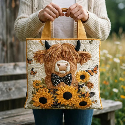 Rosaria | Borsa Trapuntata Mucca Highland con Girasoli