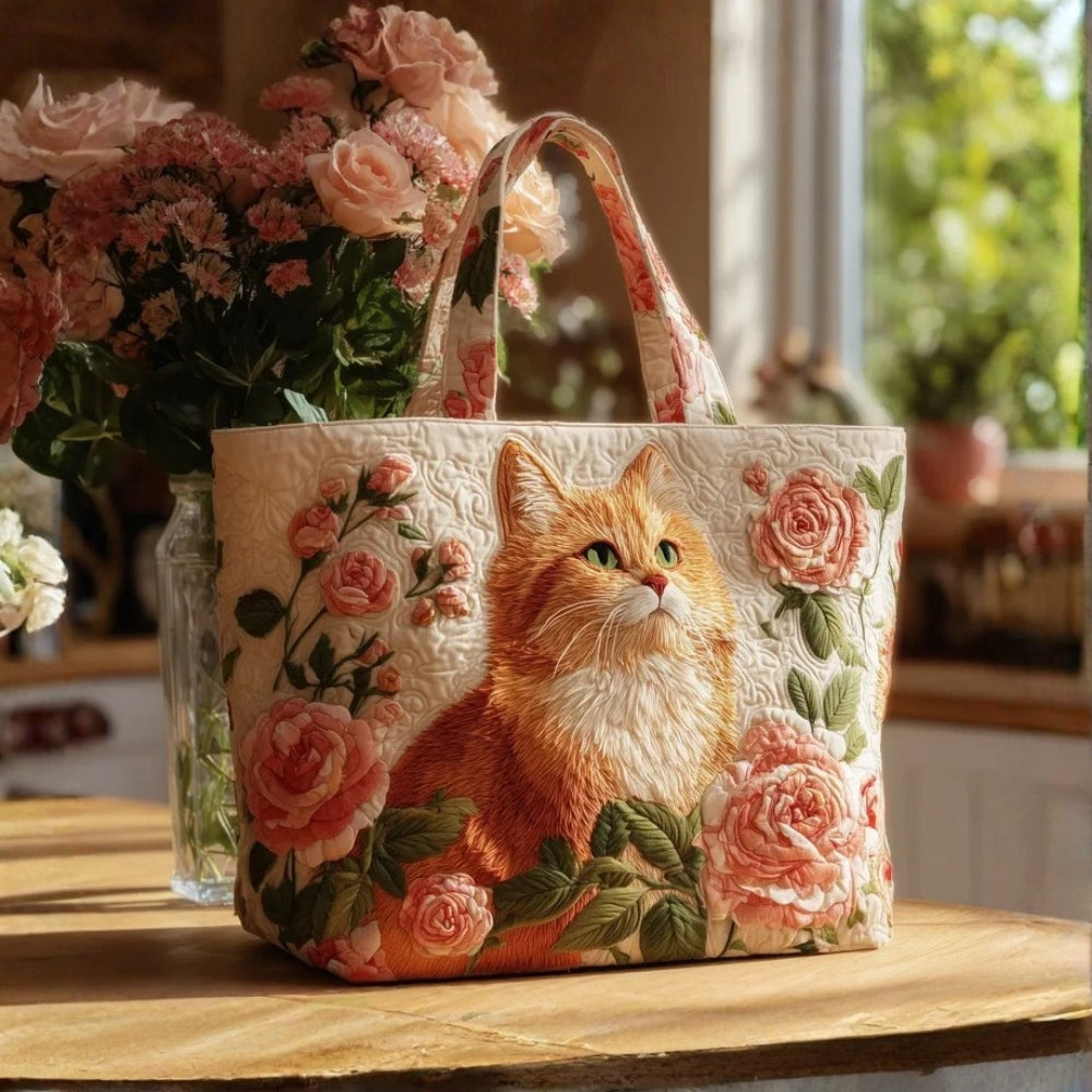 Antonina | Borsa Artigianale Gatto Arancione con Rose