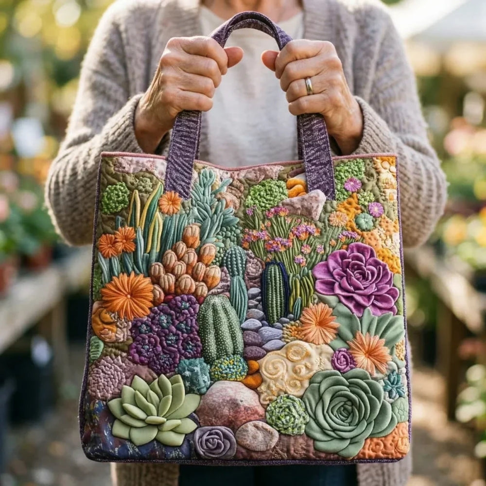Grazia | Borsa Tote Artigianale Giardino di Piante Grasse