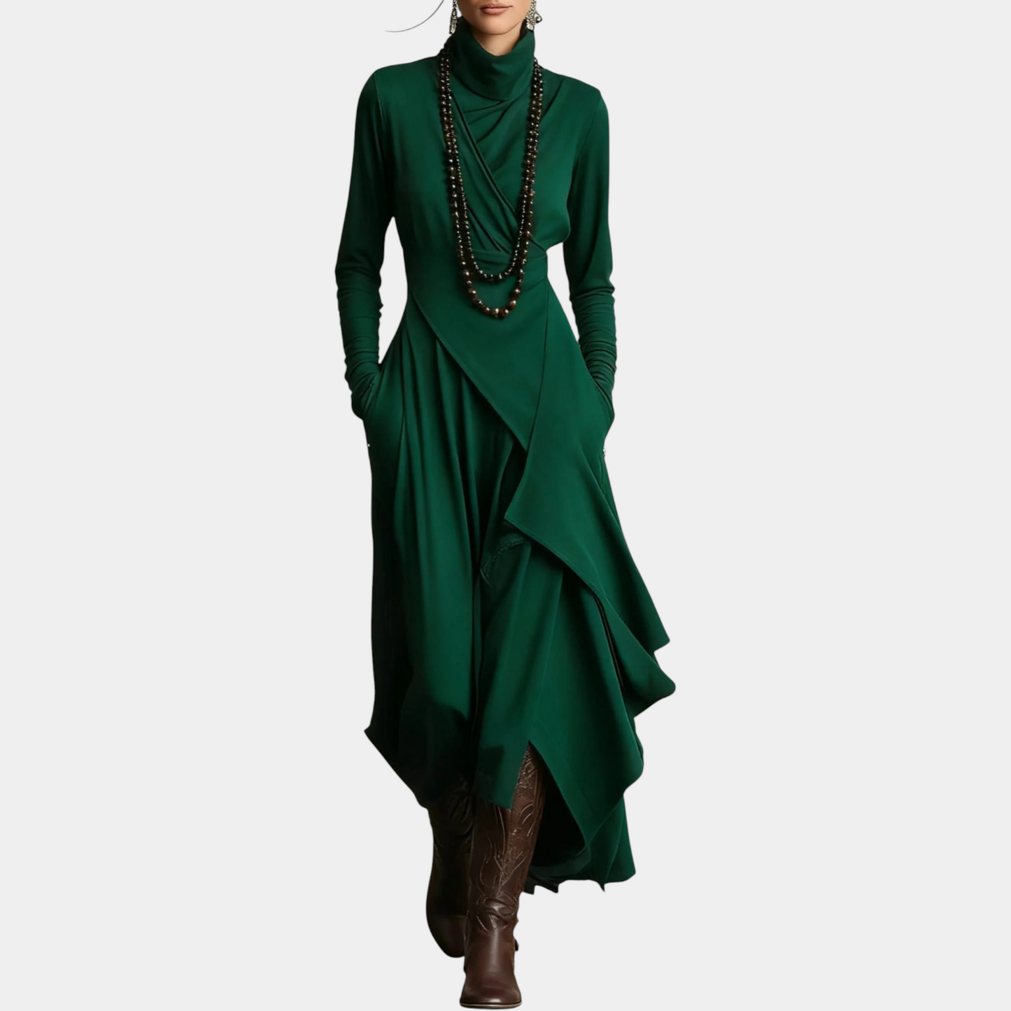 Anna | Abito Maxi Plissettato con Collo Alto