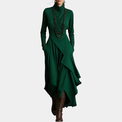 Anna | Abito Maxi Plissettato con Collo Alto