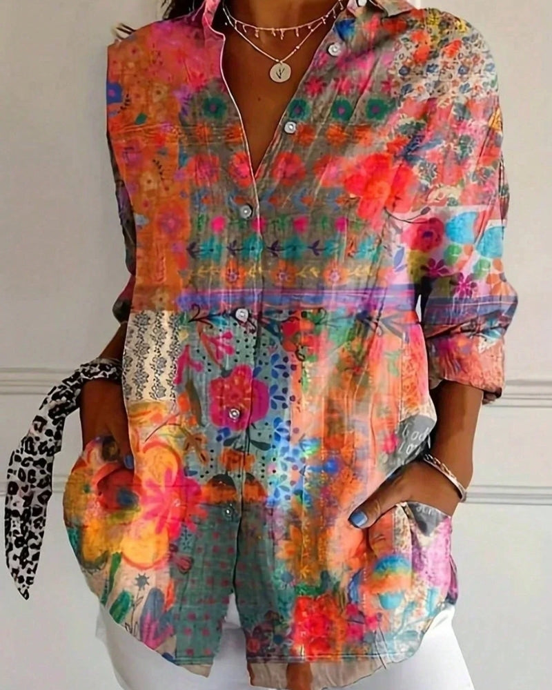 Paola | Blusa con Motivo Colorato e Bottoni