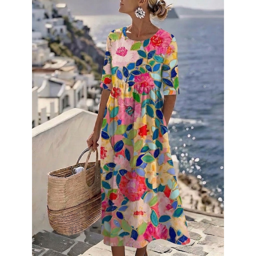 Angela | Elegante Abito Midi Floreale Estivo