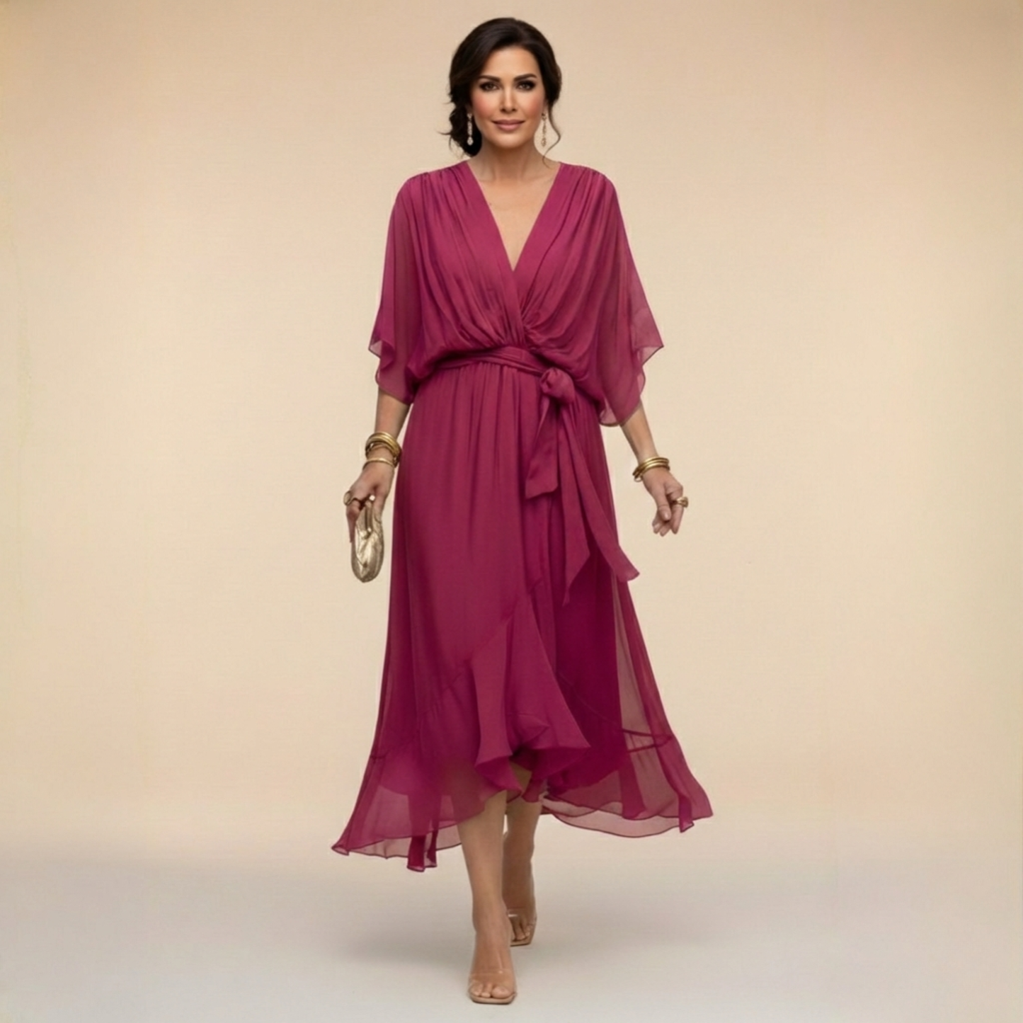 Carmela | Abito Midi Elegante con Scollo a V