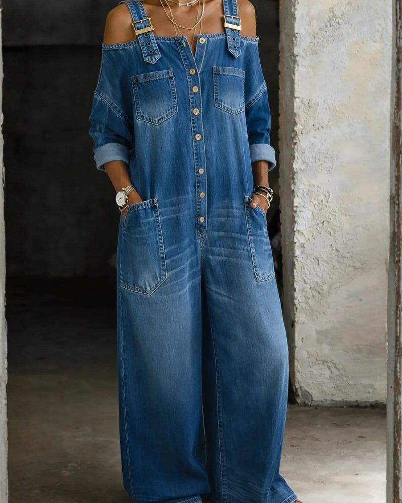 Rosalia | Tuta in Denim con Spalle Scoperte