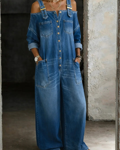 Rosalia | Tuta in Denim con Spalle Scoperte